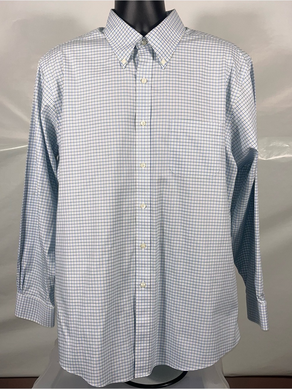 Brooks Brothers Men Dress Shirt 17-34 Long Sleeve Green Micro Check Preppy